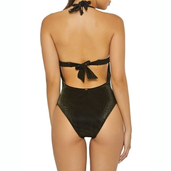 New! PILYQ Resort Women's Isla Shimmery Halter One-Piece Swimsuit Bathing Suit - Picture 6 of 7